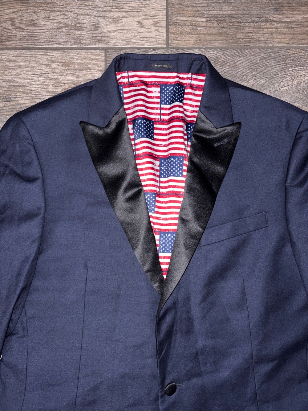JOE Joseph Abboud 44L Navy Satin Trim Tuxedo Dinner Jacket Blazer Sport Coat